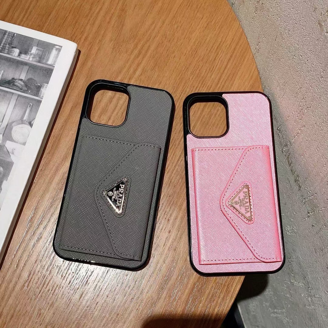 Elegant Prada phone case for iPhone with built-in card holder