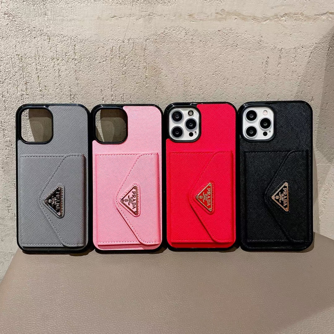 Luxury Prada phone case with card holder for iPhone