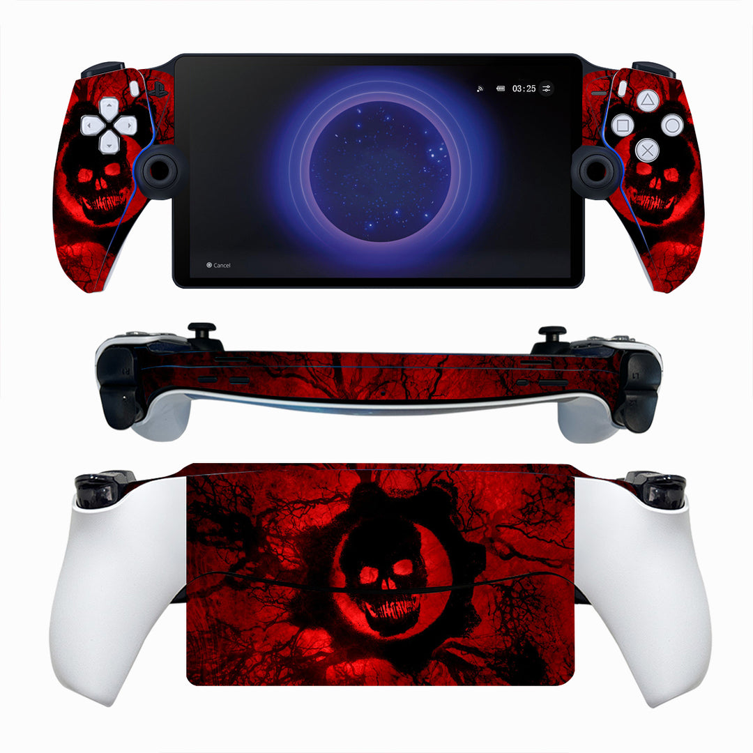 A PlayStation Portal Protector Skin showcasing a bold and edgy skull design. The intricate details of the skull create a striking and stylish pattern, providing a unique and customized look for your PlayStation console