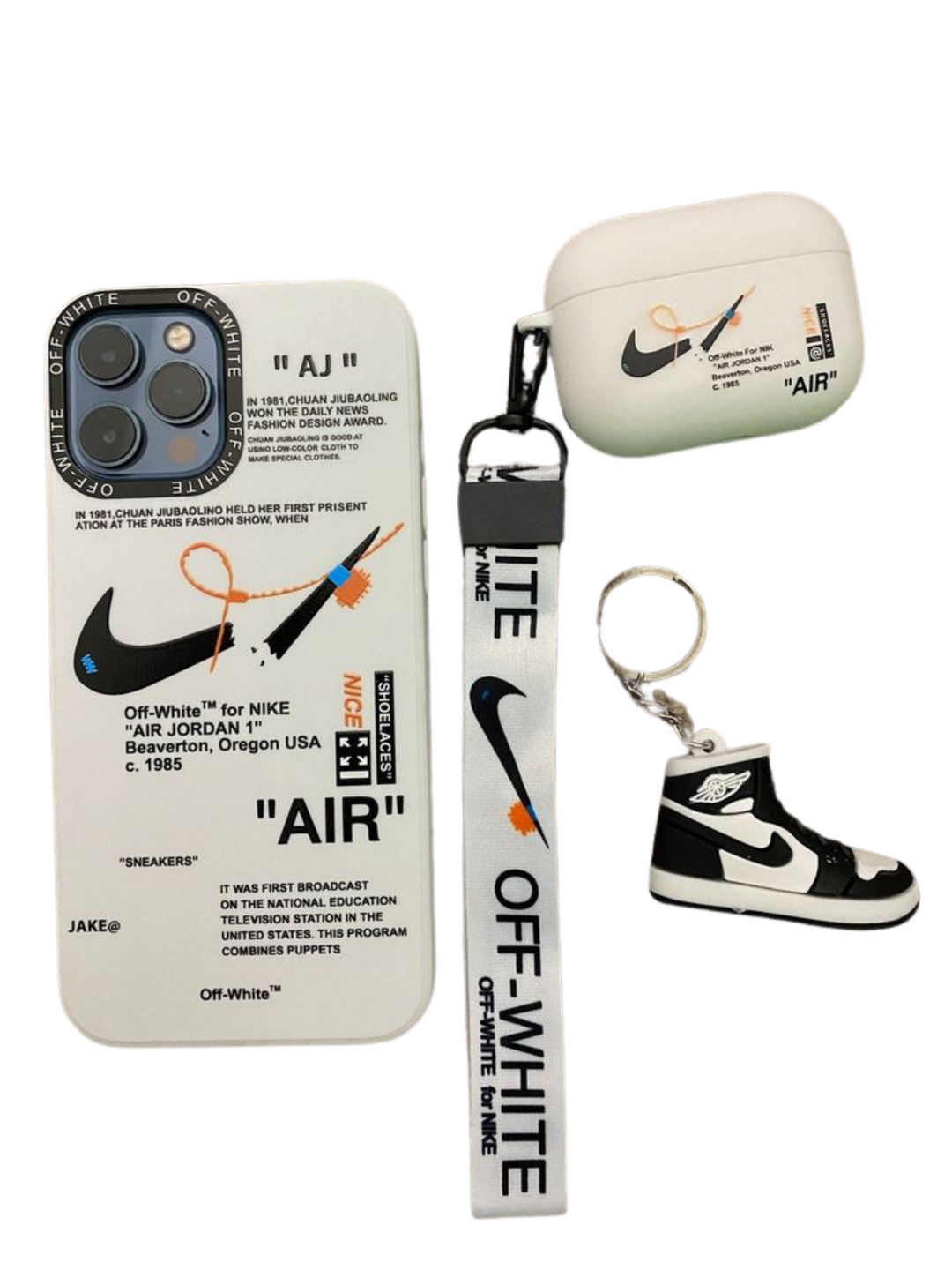 Exclusive Nike Off-White Streetwear Accessories Set - iPhone, AirPods, Keychain, Lanyard