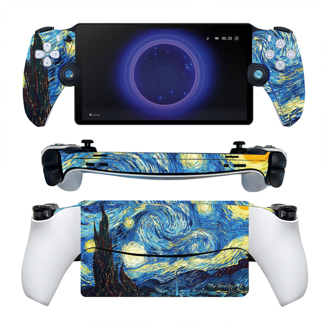 A captivating Starry Night-inspired PlayStation Portal Protector Skin, featuring celestial patterns for a cosmic and stylish enhancement to your gaming console