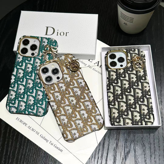 Luxury Dior Lady Case with Keychain for iPhone - Front View