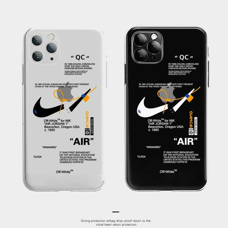 NIKE OFF WHITE TRANSPARENT CASE FOR IPHONE 11 PRO MAX XS XR XS X 8 7 6S PLUS - best-skins